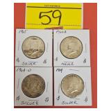 (4) SILVER KENNEDY HALVES...1964, 1964-D, 1964-D,