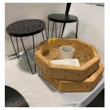 WOODEN WASHERS GAME, PAIR OF METAL OUTDOOR END
