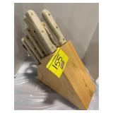 WOOD HANDLE KNIFE BLOCK SET W/ SCISSORS