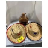 2 STRAW COWBOY HATS, CANTEEN
