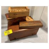 ANTIQUE WOODEN GAME, 3 WOODEN BOXES / JEWELRY