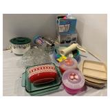 PRESSED GLASS BOWLS, PLASTIC FOOD STORAGE, SPIN