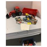 CASE TRACTOR TOY W/ WAGON, KIDS HOT WHEELS