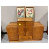 ART DECO STYLE CARVED WOOD TV CABINET W/ RECORD