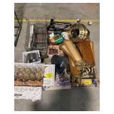 CEILING FAN, CLIPS, BOX OF TUMBLERS, FACEMASK