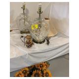 MEXICO SIGNED VASE, PAIR OF GLASS LAMPS,