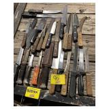 CHEF KNIVES, FIXED BLADE KNIVES W/ SHEATHS, ETC