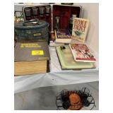 PORTABLE BAR, BOOKS, METAL BASKET / UTENCIL CADDY