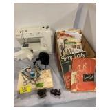 KENMORE SEWING MACHINE, PATTERNS UNDER TABLE,