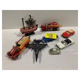 DIECAST CARS, BUG CAR CLOCK, SMALL WOODEN SHIP,