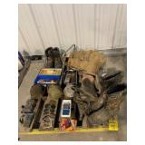 CAMO BOOTS SZ12, CANTEENS, SUNGLASSES, TORN UP