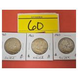 (3) 1963 SILVER FRANKLIN HALF DOLLARS