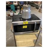 ROLLING BAR CART, EMERSON MICROWAVE, COFFEE POT