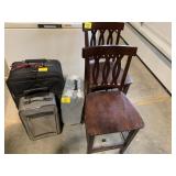 3 SUITCASES, PAIR OF BARSTOOLS