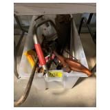TOTE W/ SAWS, CROWBAR, ETC