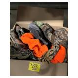 BOX OF HALF MASKS, HUNTING HATS / CAPS, ETC