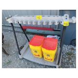 LONG HANDLE TOOL RACK, EMPTY CAT LITER BUCKETS