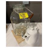 COLD DRINK GLASS DISPENSER, WHITE CHINA TEAPOT