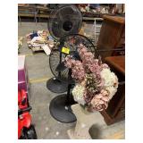 2 PEDESTAL FANS, CHALKWARE PEDESTAL, FLOWER VASE