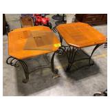 WOOD-TOP & METAL BASE END TABLE PAIR, 2 GLASS