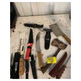 HATCHET, BUCK KNIFE, CAMILLUS KNIFE, MEAT CLEAVER