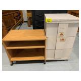 ROLLING PRESSED WOOD SHELF, WHITE PAINTED WOODEN