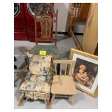 CARVED WOOD ACCENT CHAIR, 2 CHILD / DOLL CHAIRS,