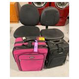 2 ROLLING OFFICE CHAIRS, 2 SUITCASES