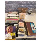 VINYL RECORDS, GE RADIO, PHONE, CLOCK, CDS, ALBUM
