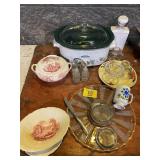CROCK POT, RED TRANSFERWARE, MCM FLOWER MUG,