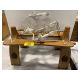 SMALL PINK & WHITE CHANDELIER, WOODEN CAMEL