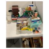 2 BOXES OF BOOKS UNDER TABLE, MOD PODGE, CRAFTING