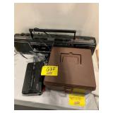 PANASONIC BOOMBOC, GE TAPE PLAYER, PLASTIC BOX OF