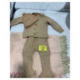 VINTAGE KNIT CHILD WINTER OUTFIT, BABY BLANKET