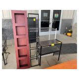 2 METAL SHELVES, METAL RACK, WOODEN TRINKET CUBBY