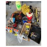 PUMP SPRAYER, HOSING, BATTERY CHARGER, JARS OF