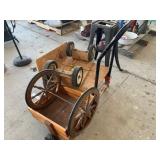 WOODEN WAGON, METAL STAND, 4-WHEEL DOLLY CART,