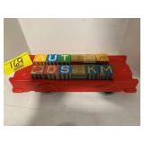 VINTAGE PLASTIC HALSAM BRAND CAR W/ WOODEN BLOCKS