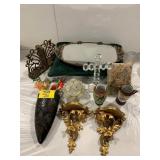ARTIST SIGNED CRYSTAL CROSS, ROSE THEMED DRESSER