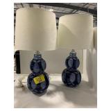 PAIR OF BLUE & WHITE LAMPS