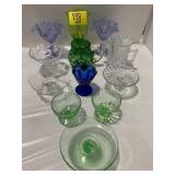 PURPLE RUFFLE GLASS PEDESTAL PAIR, GREEN