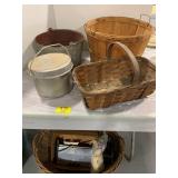 BASKETS INCLUDING UNDER TABLE, GALVANIZED BUCKET,