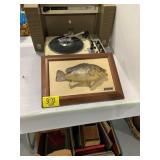 TAXIDERMY FRAMED FISH, 2 BOXES OF BOOKS UNDER