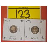 (1) 1900 BARBER DIME & (1) 1944 MERCURY DIME