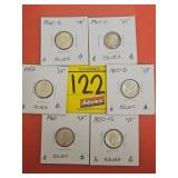(6) 1952-1964 DIMES MARKED SILVER