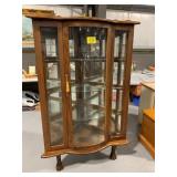 CLAWFOOT CORNER CURIO CABINET W/ GLASS SHELVES &