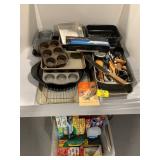 TOTE OF KITCHEN NECESSITIES UNDER TABLE, KITCHEN