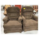 PAIR OF BROWN UPHOLSTERED ROCKER RECLINERS