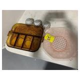 AMBER GLASS DIVIDED INDIANA BRAND FRUIT TRAY,