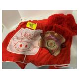 CARNIVAL GLASS DISH, CROCHET HAT, VINTAGE GRANDMA